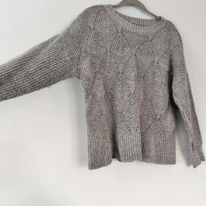 SONOMA Women’s XL Gray Chunky Knit Sweater Diamond Pattern Cotton Blend W26